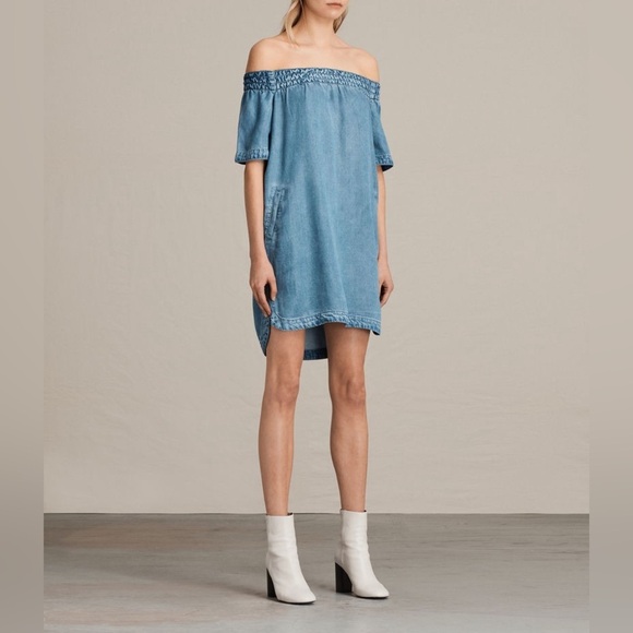 All saints Denim Chambray Zoe Pocket Dress Medium - Picture 1 of 7